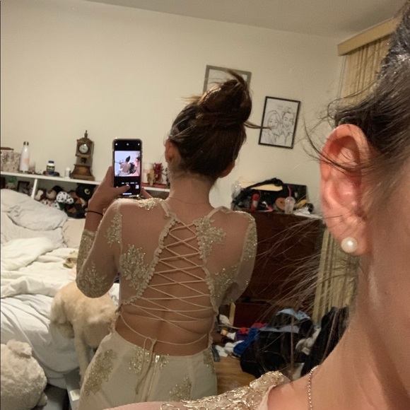 Gold dress with lace up back - Picture 6 of 6
